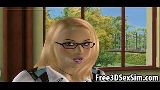 Hot 3D schoolmeisje likken van een ebony babes strakke kutje